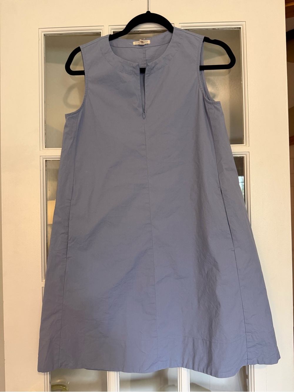 Eileen Fisher Sleeveless Notch-Neck A-Line Dress in Pale Blue